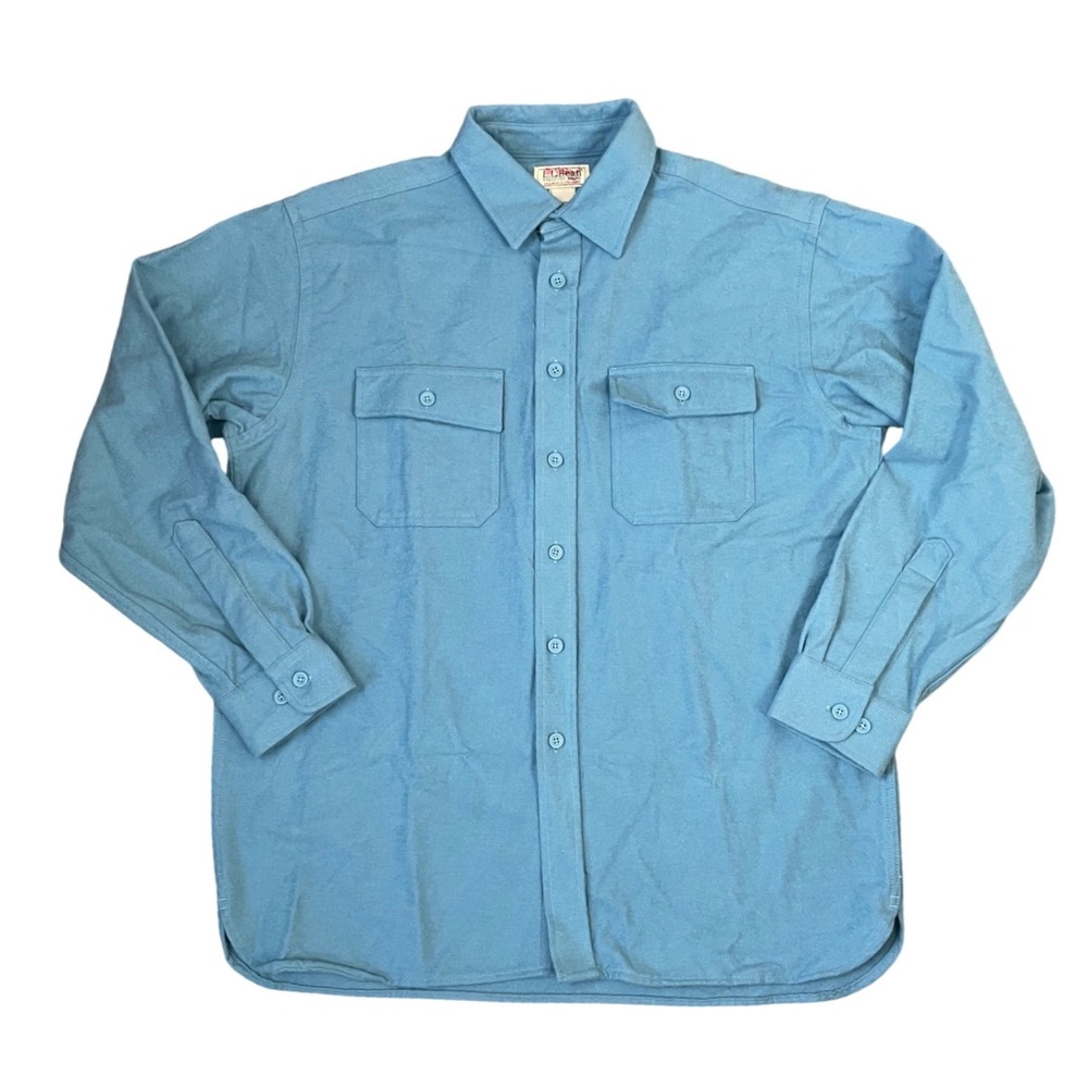 LL Bean Chamois Cloth Shirt Mens Large Blue Cotton Button Down Long Sleeve